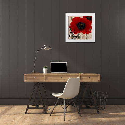 Red poppies I White Modern Wood Framed Art Print by Linda, Wood