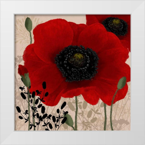 Red poppies I White Modern Wood Framed Art Print by Linda, Wood