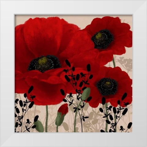 Red poppies II White Modern Wood Framed Art Print by Linda, Wood