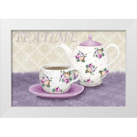 Teatime White Modern Wood Framed Art Print by Linda, Wood