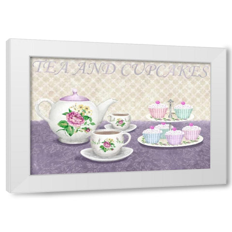 Tea and cupcakes White Modern Wood Framed Art Print by Linda, Wood