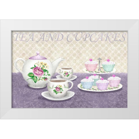 Tea and cupcakes White Modern Wood Framed Art Print by Linda, Wood