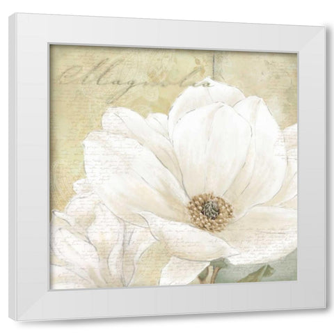 Aqua Magnolia I White Modern Wood Framed Art Print by Linda, Wood