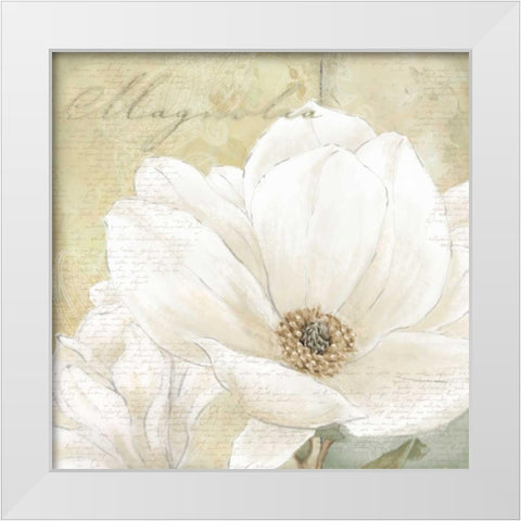 Aqua Magnolia I White Modern Wood Framed Art Print by Linda, Wood
