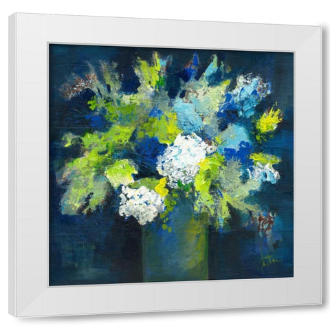 Bleu White Modern Wood Framed Art Print by Roseboom, Jettie