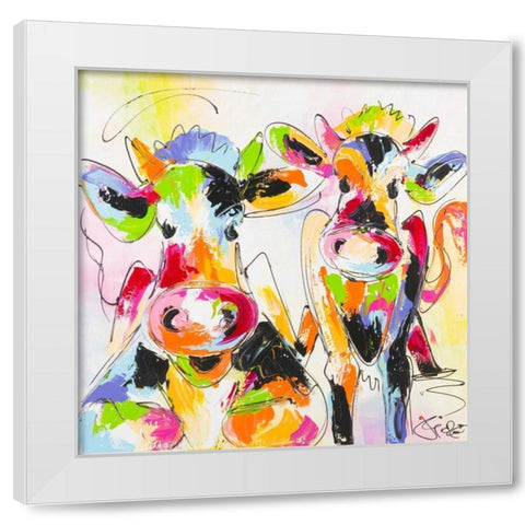 Cows sing White Modern Wood Framed Art Print by Fiore, Art