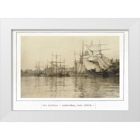 Amsterdam harbour 1890 White Modern Wood Framed Art Print by Waltz, Anne