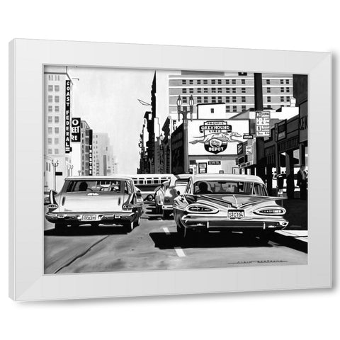 Greyhound Depot White Modern Wood Framed Art Print by Bertrand, Alain