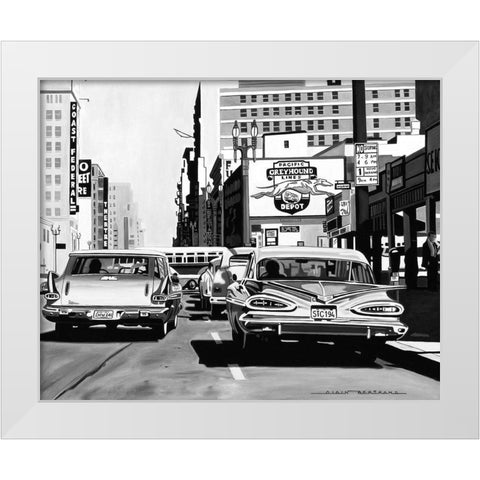 Greyhound Depot White Modern Wood Framed Art Print by Bertrand, Alain