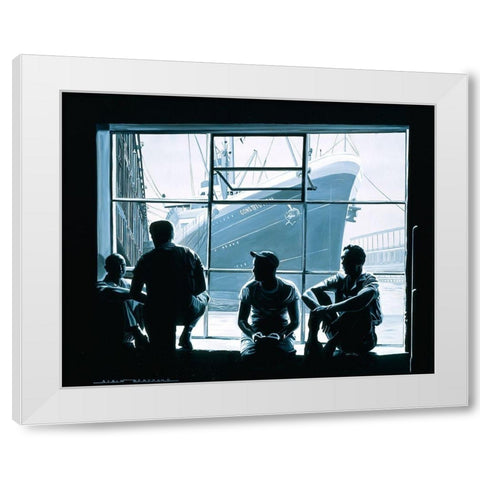 Les Dockers White Modern Wood Framed Art Print by Bertrand, Alain