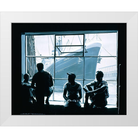 Les Dockers White Modern Wood Framed Art Print by Bertrand, Alain