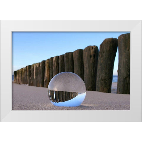 Kugel im Sand White Modern Wood Framed Art Print by Rossmeissl, Gerhard