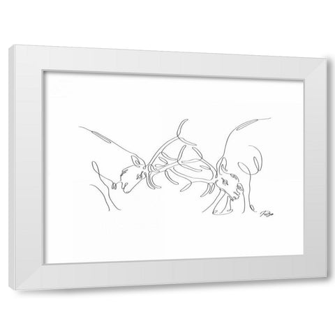 Deer Fight 02 White Modern Wood Framed Art Print by Mahdavi, Gholam Reza