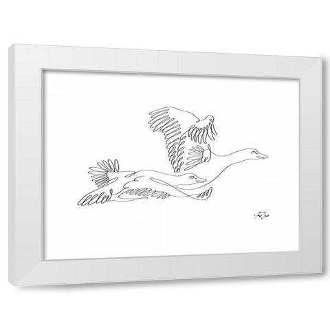 Geese White Modern Wood Framed Art Print by Mahdavi, Gholam Reza