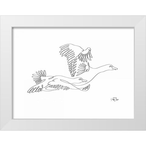 Geese White Modern Wood Framed Art Print by Mahdavi, Gholam Reza