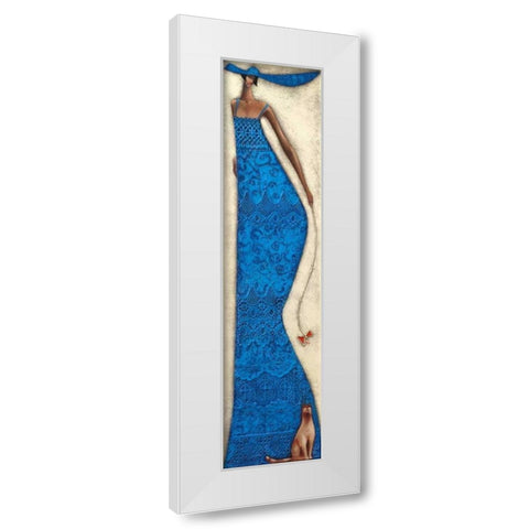 Lady in blue White Modern Wood Framed Art Print by Tsantekidou, Rose