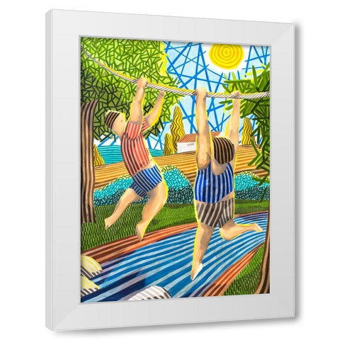 Dos Chicos jugando en el rio White Modern Wood Framed Art Print by Ortas, Javier