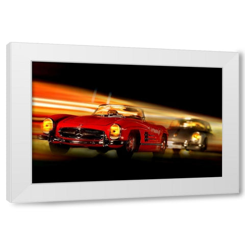 Cars in action - M.Benz 300SL White Modern Wood Framed Art Print by Debionne, Jean-Loup