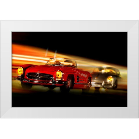 Cars in action - M.Benz 300SL White Modern Wood Framed Art Print by Debionne, Jean-Loup
