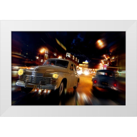 Cars in action - Pobeda M20 White Modern Wood Framed Art Print by Debionne, Jean-Loup