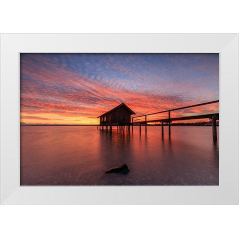 Sonnenuntergang am Ammersee White Modern Wood Framed Art Print by Scholz, Markus