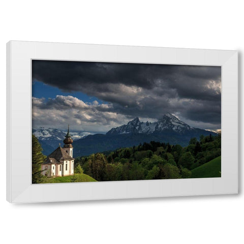 Maria Gern und Watzmann White Modern Wood Framed Art Print by Scholz, Markus