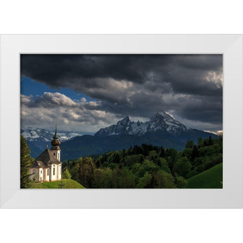 Maria Gern und Watzmann White Modern Wood Framed Art Print by Scholz, Markus