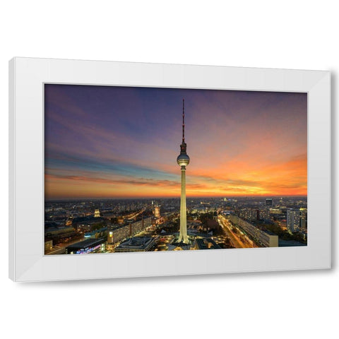 Berlin - Alexanderplatz Skyline White Modern Wood Framed Art Print by Abid, Michael