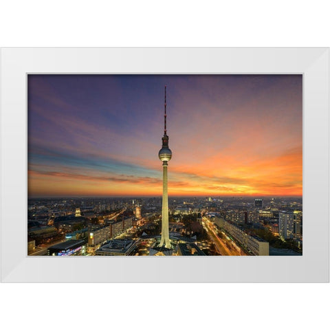 Berlin - Alexanderplatz Skyline White Modern Wood Framed Art Print by Abid, Michael