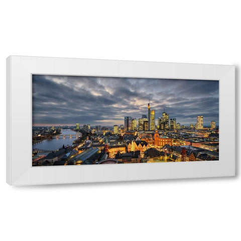 Frankfurt - Evening Skyline White Modern Wood Framed Art Print by Abid, Michael