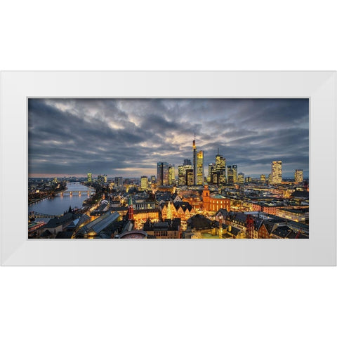 Frankfurt - Evening Skyline White Modern Wood Framed Art Print by Abid, Michael