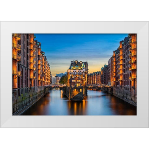Hamburg - Speicherstadt White Modern Wood Framed Art Print by Abid, Michael