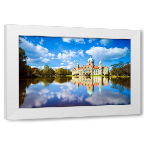 Hannover - Rathaus Maschteich White Modern Wood Framed Art Print by Abid, Michael