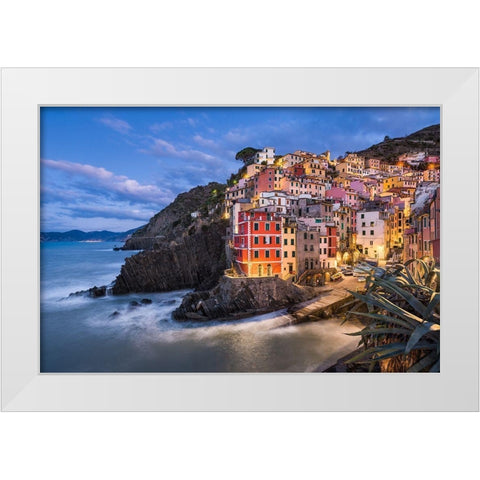 Riomaggiore Blues White Modern Wood Framed Art Print by Abid, Michael