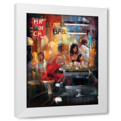 Bar Scene IV White Modern Wood Framed Art Print by Madjid