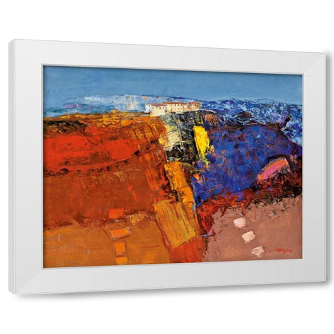 Dorf am Felsen White Modern Wood Framed Art Print by Madjid