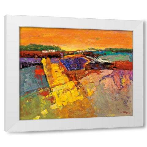 Lavendelfeld White Modern Wood Framed Art Print by Madjid