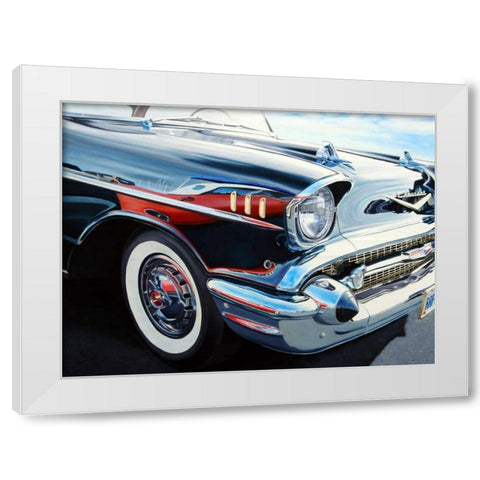 T-Bird on Chevy Reflections White Modern Wood Framed Art Print by Schuh, Michael