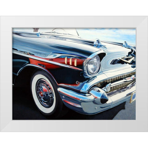 T-Bird on Chevy Reflections White Modern Wood Framed Art Print by Schuh, Michael