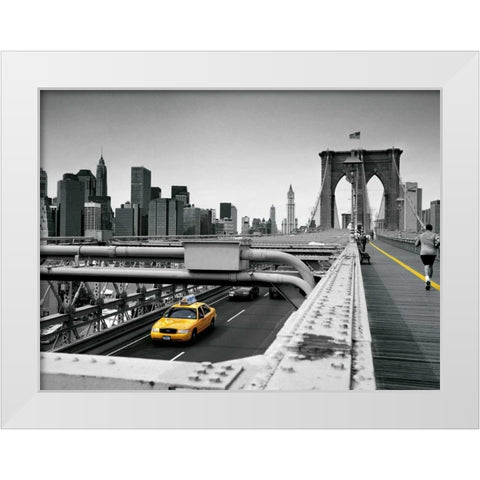 Yellow cab White Modern Wood Framed Art Print by Reis, Thomas