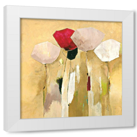 White flowers with red 1 White Modern Wood Framed Art Print by Strunk, Anne L.