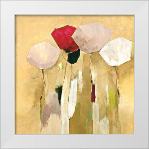 White flowers with red 1 White Modern Wood Framed Art Print by Strunk, Anne L.