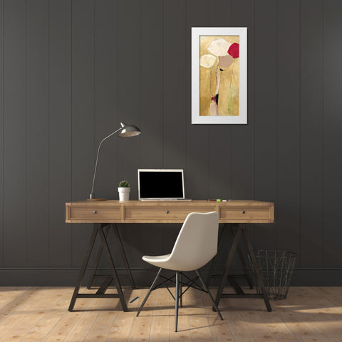 White flowers with red 2 White Modern Wood Framed Art Print by Strunk, Anne L.