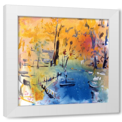 Landschaft mit Boot White Modern Wood Framed Art Print by Miteff, Stefan