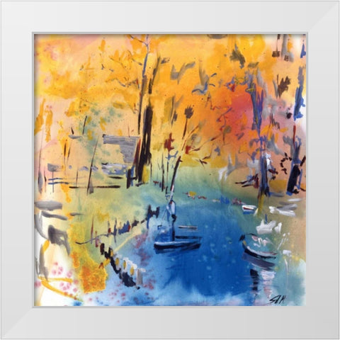 Landschaft mit Boot White Modern Wood Framed Art Print by Miteff, Stefan