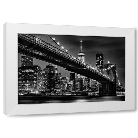 New York Skyline at Night White Modern Wood Framed Art Print by Seifinger, Toby