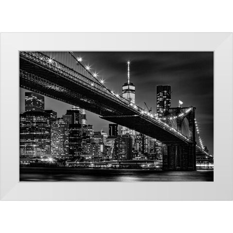 New York Skyline at Night White Modern Wood Framed Art Print by Seifinger, Toby