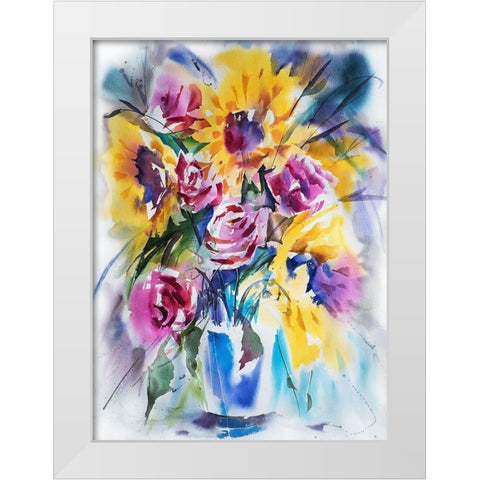 SonnenblumenstrauÃŸ White Modern Wood Framed Art Print by Maier, Werner
