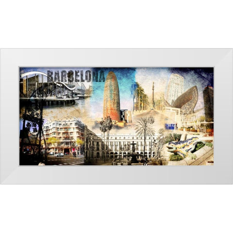 Barcelona Collage 01 White Modern Wood Framed Art Print by Adamsky