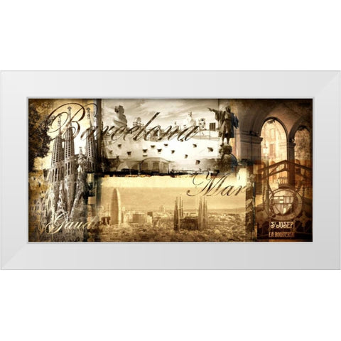 Barcelona Vintage White Modern Wood Framed Art Print by Adamsky